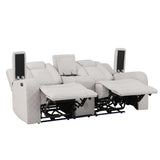 Radiant Gray/White Power Reclining Loveseat with Console, LED Lights and Speakers from Homelegance - Luna Furniture