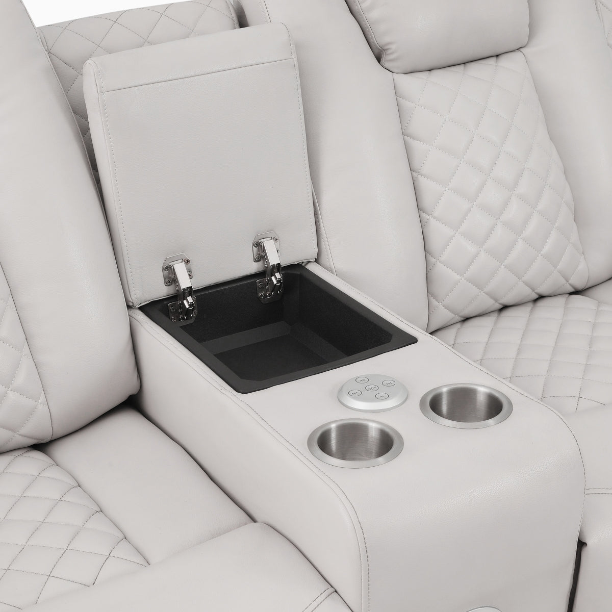 Radiant Gray/White Power Reclining Loveseat with Console, LED Lights and Speakers from Homelegance - Luna Furniture