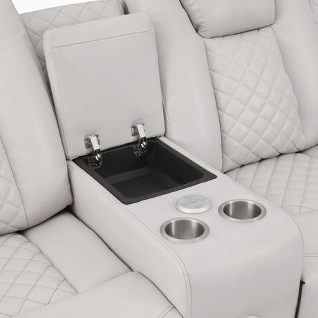 Radiant Gray/White Power Reclining Loveseat with Console, LED Lights and Speakers from Homelegance - Luna Furniture