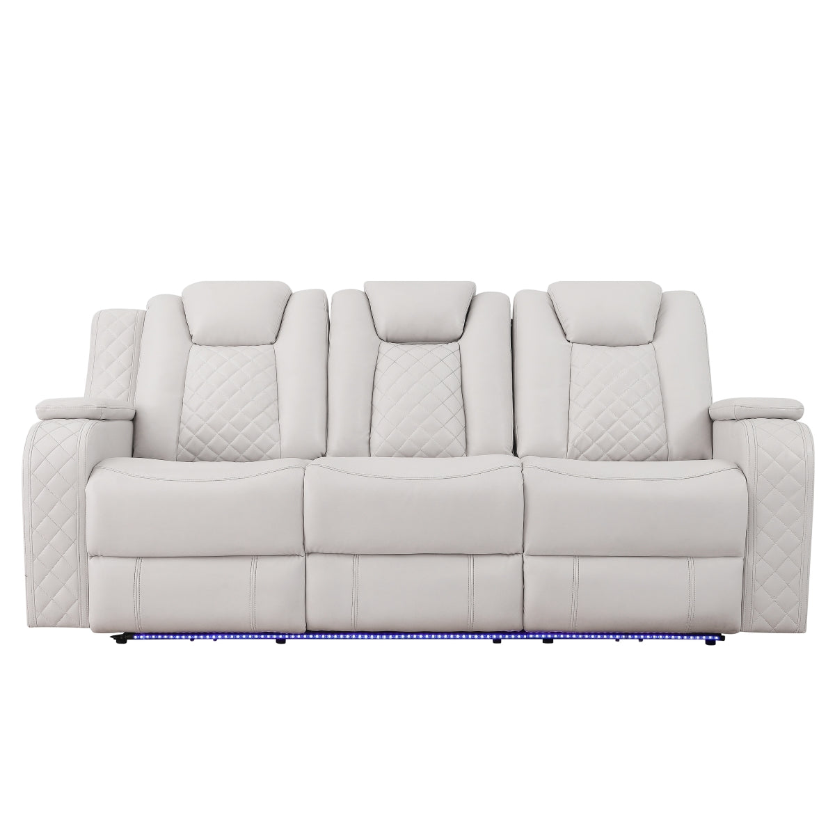 Radiant Gray/White Power Reclining Sofa with LED Lights and Drop-Down Table