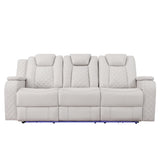 Radiant Gray/White Power Reclining Sofa with LED Lights and Drop-Down Table