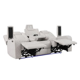 Radiant Gray/White Power Reclining Sofa with LED Lights and Drop-Down Table