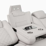Radiant Gray/White Power Reclining Sofa with LED Lights and Drop-Down Table