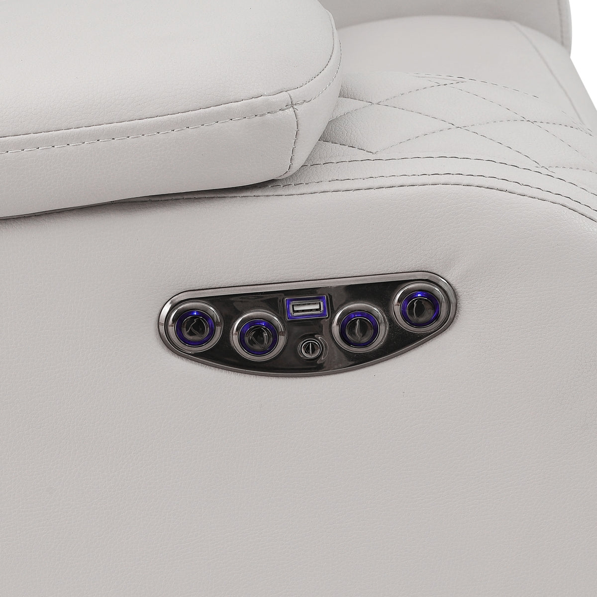 Radiant Gray/White Power Reclining Sofa with LED Lights and Drop-Down Table