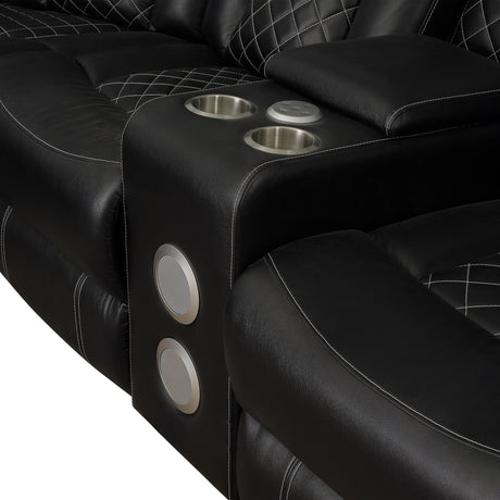 Radiant Black Power Double Reclining Sofa, Power Headrests, Led Light and Speakers from Homelegance - Luna Furniture