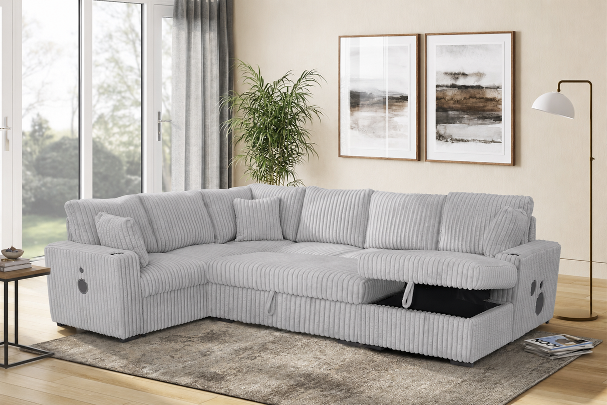 SH9093GRY*SC 3 PC GREY CORDUROY SECTIONAL from Homelegance - Luna Furniture