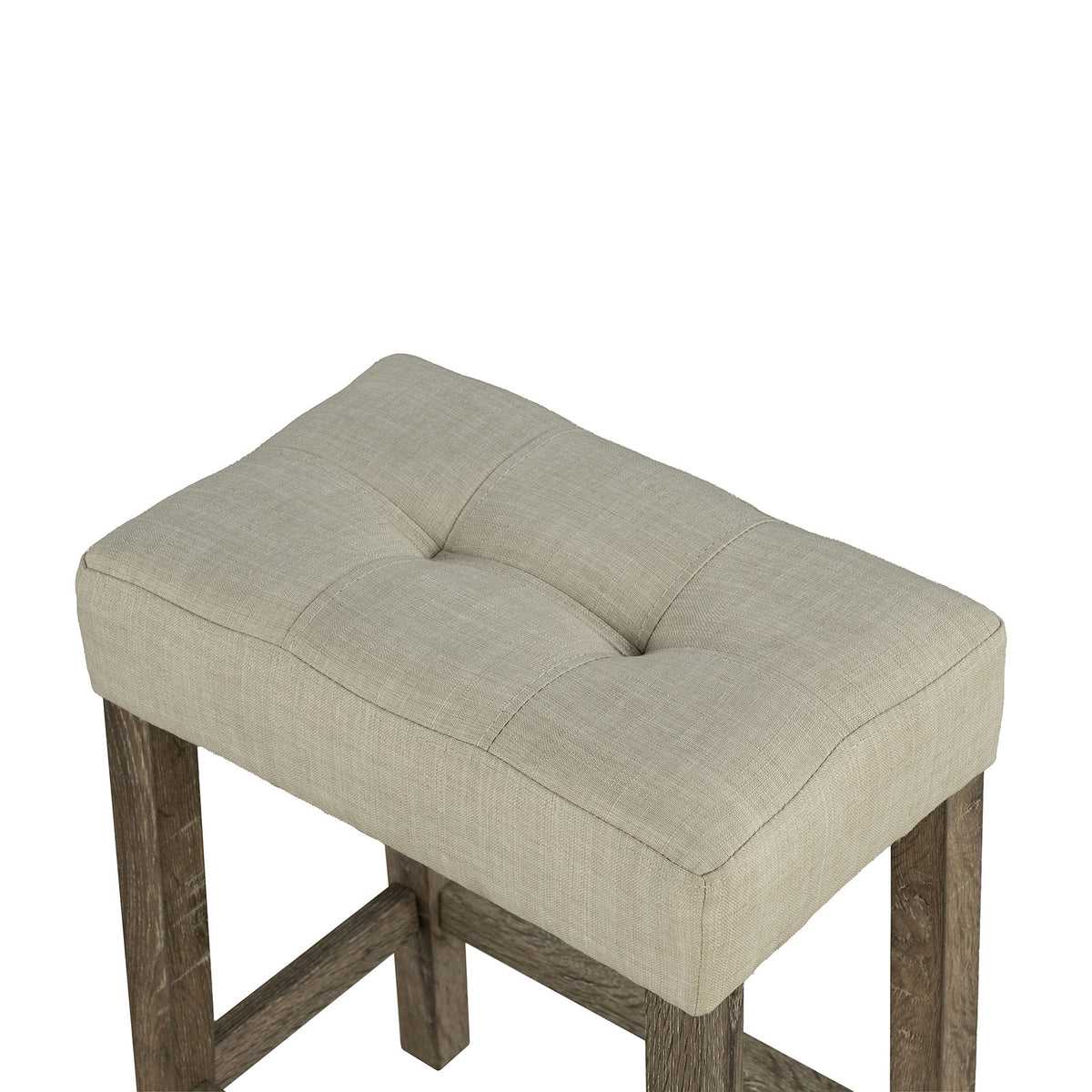 Adelaide Brown/Beige stool, tufted beige seat close-up, angled detail view