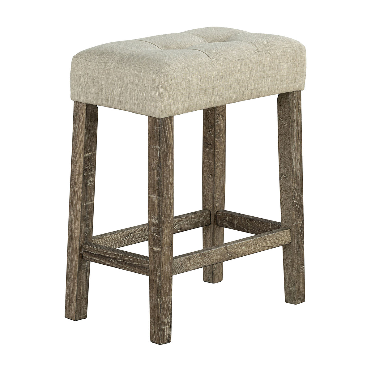 Adelaide Brown/Beige stool, beige tufted seat and brown wood base, front three-quarter view