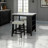 Chalcedony 3-Piece Dining Table Set, black base and ivory stools, lifestyle view