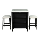 Chalcedony 3-Piece Dining Table Set, black base and ivory stools, front view