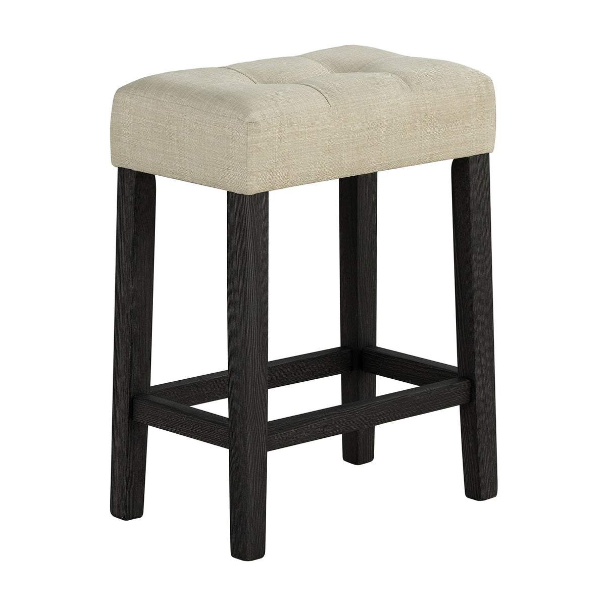 Zanaide counter stool, beige tufted seat with black frame, three-quarter view