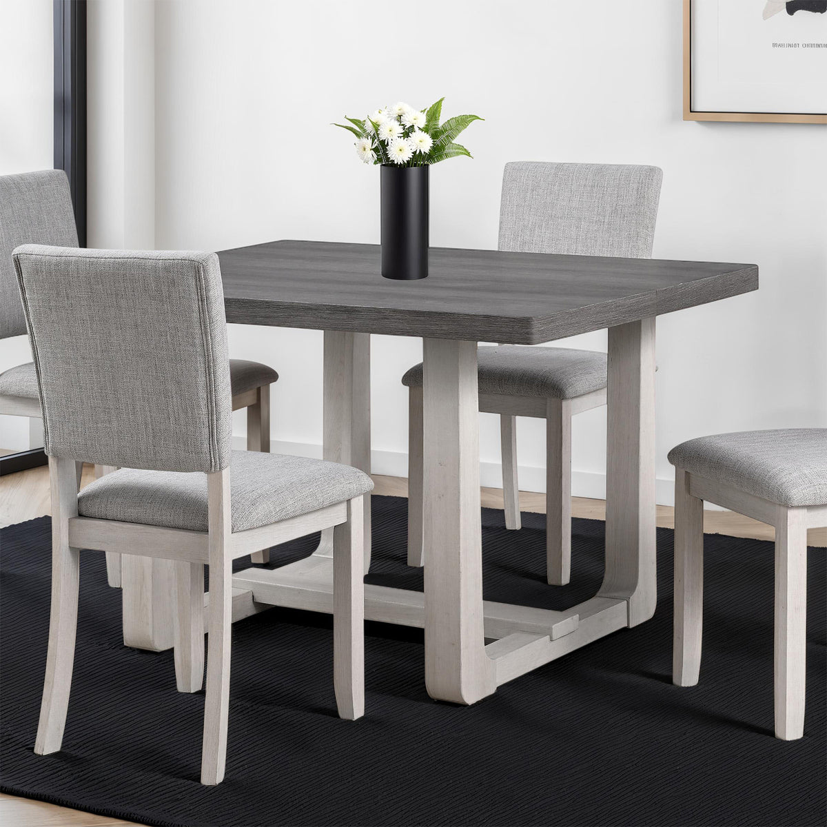 Sauro Gray dining table, rectangular dark gray top and trestle base, front view