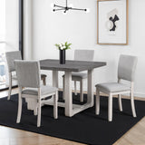 Sauro Gray dining set, gray rectangular table with four upholstered chairs, clean lifestyle view