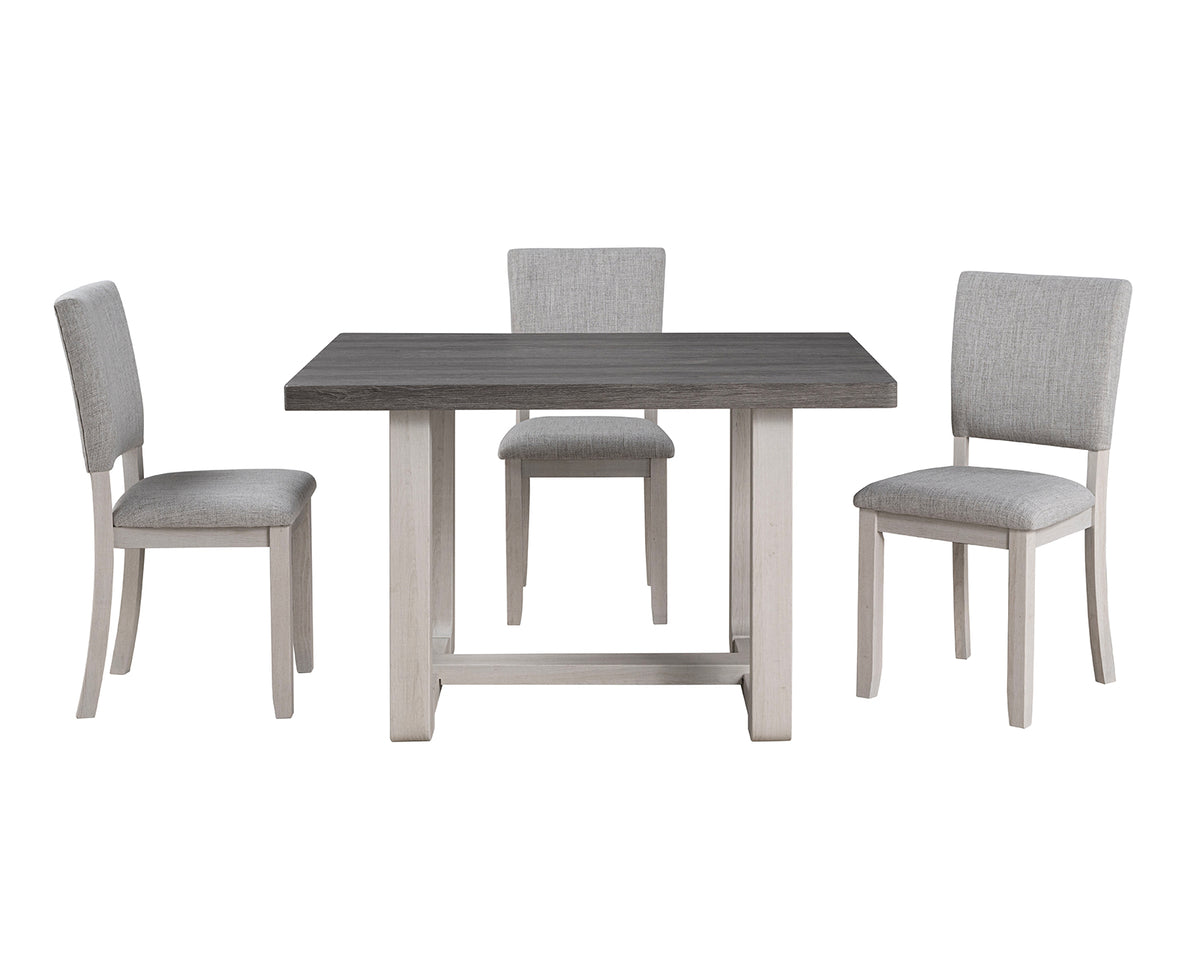 Sauro Gray dining table, side view of dark gray top and trestle base, studio shot