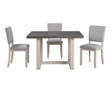 Sauro Gray dining table, side view of dark gray top and trestle base, studio shot