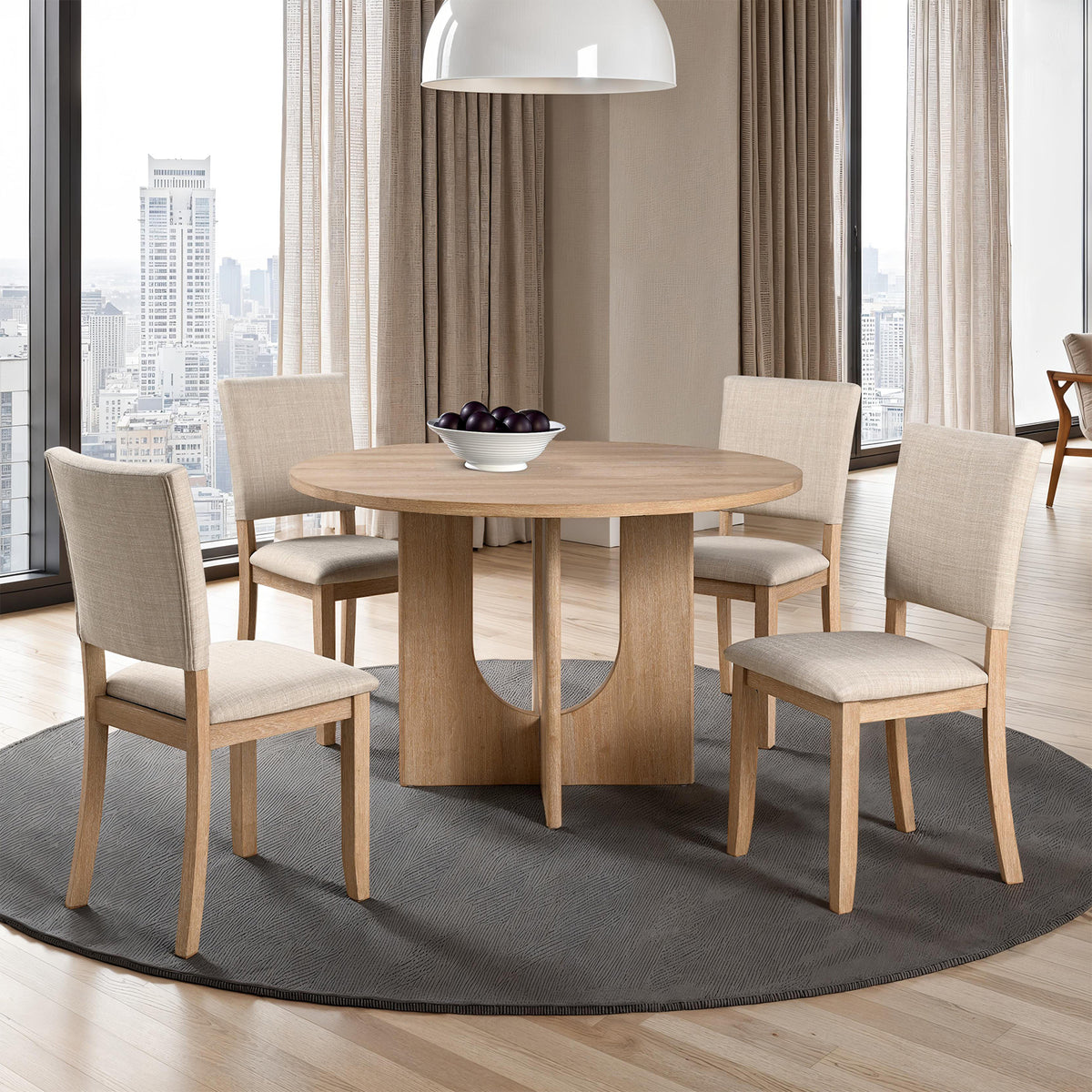 Oberto Natural 5 Pc Round Dining Table Set from Furniture of America - Luna Furniture