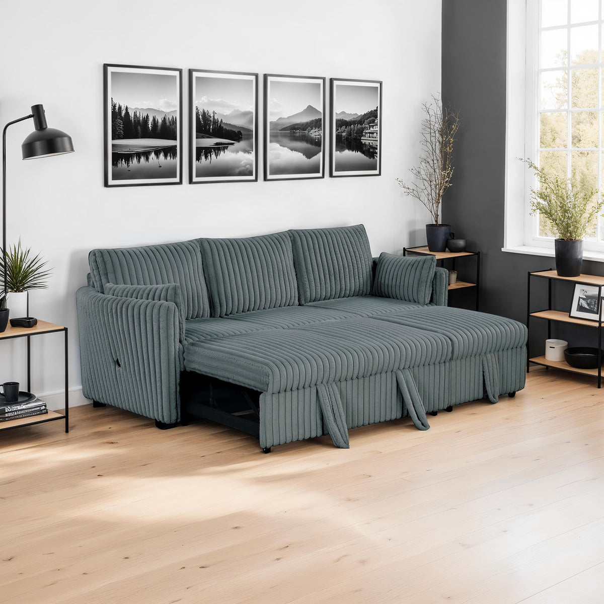 Denholme Dark Gray Sectional w/ Pull Out from Furniture of America - Luna Furniture