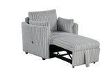 Denholme Gray chair with pull-out footrest, gray ribbed upholstery, three-quarter view