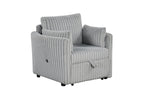 Denholme Gray chair, gray ribbed faux-fur upholstery, three-quarter angle with footrest closed