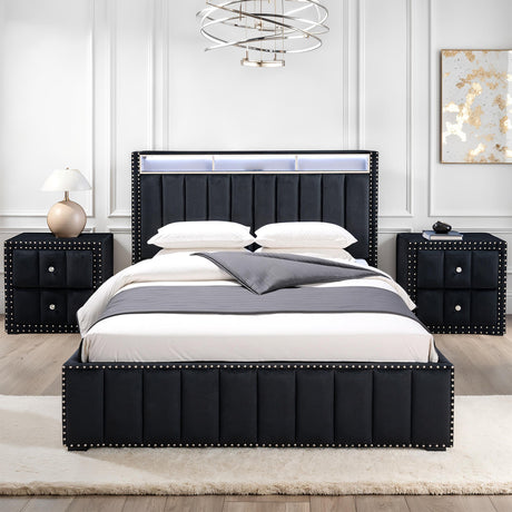 Farese Black Queen Bed with 2 Nightstands from Furniture of America - Luna Furniture