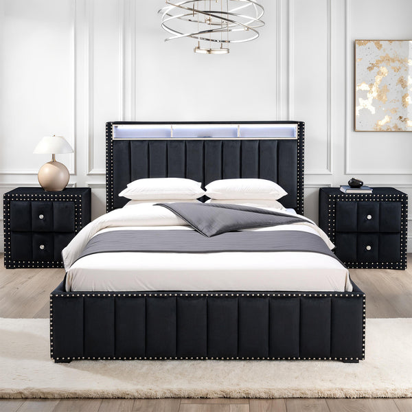 Farese Black Queen Bed with 2 Nightstands