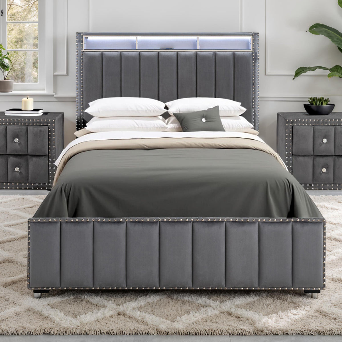 Farese Dark Gray Queen Bed from Furniture of America - Luna Furniture
