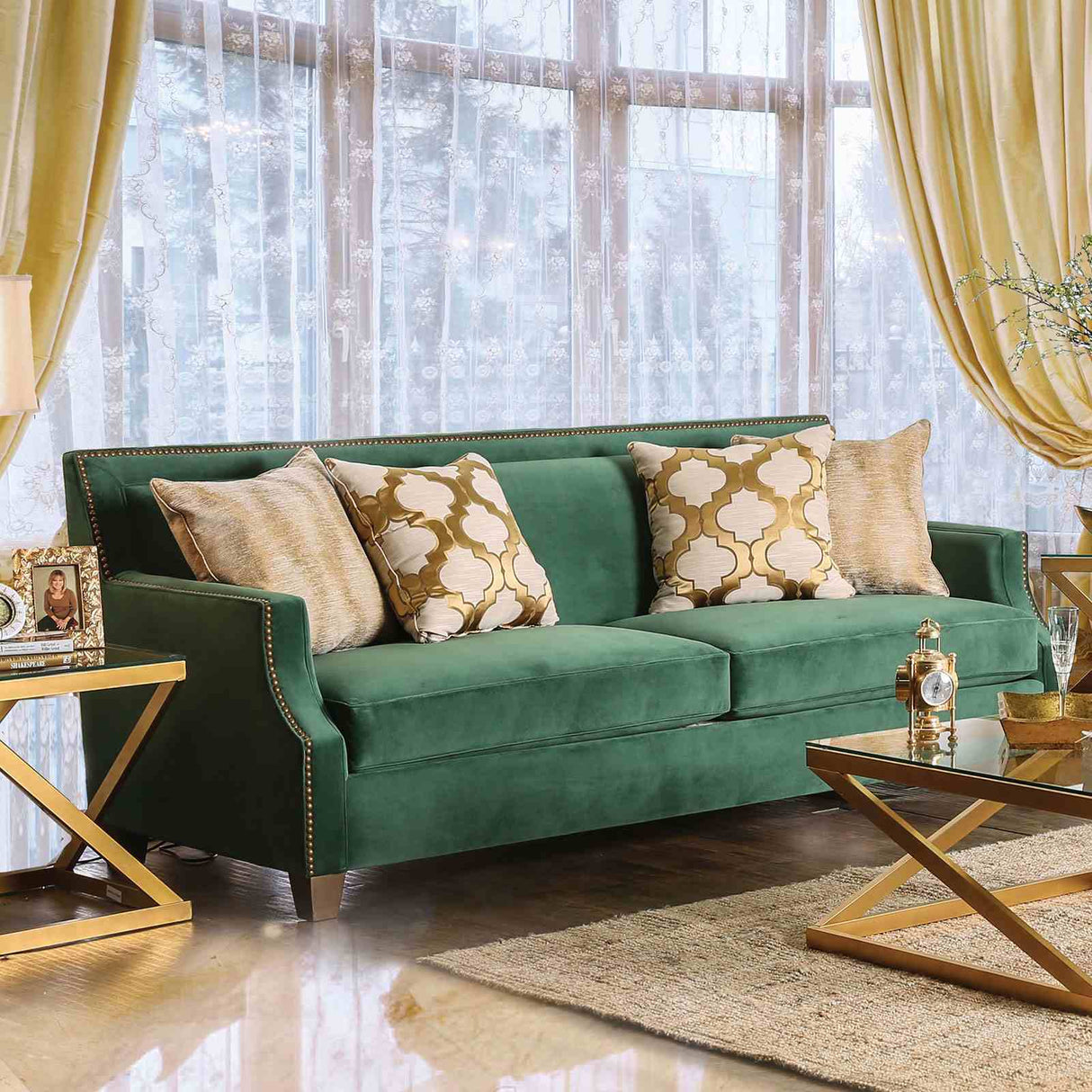 Verdante Emerald Green/Gold Sofa from Furniture of America - Luna Furniture