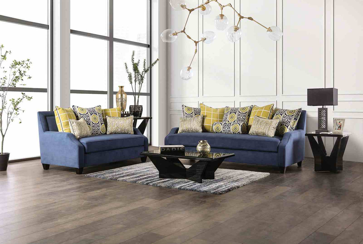 West Brompton Navy/Yellow Transitional Living Room Set from Furniture of America - Luna Furniture