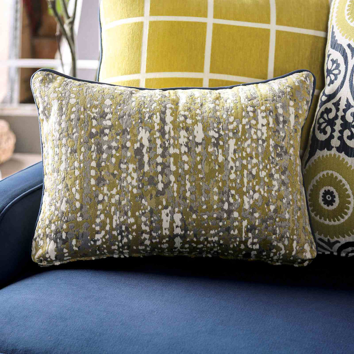 West Brompton Navy/Yellow Transitional Living Room Set from Furniture of America - Luna Furniture