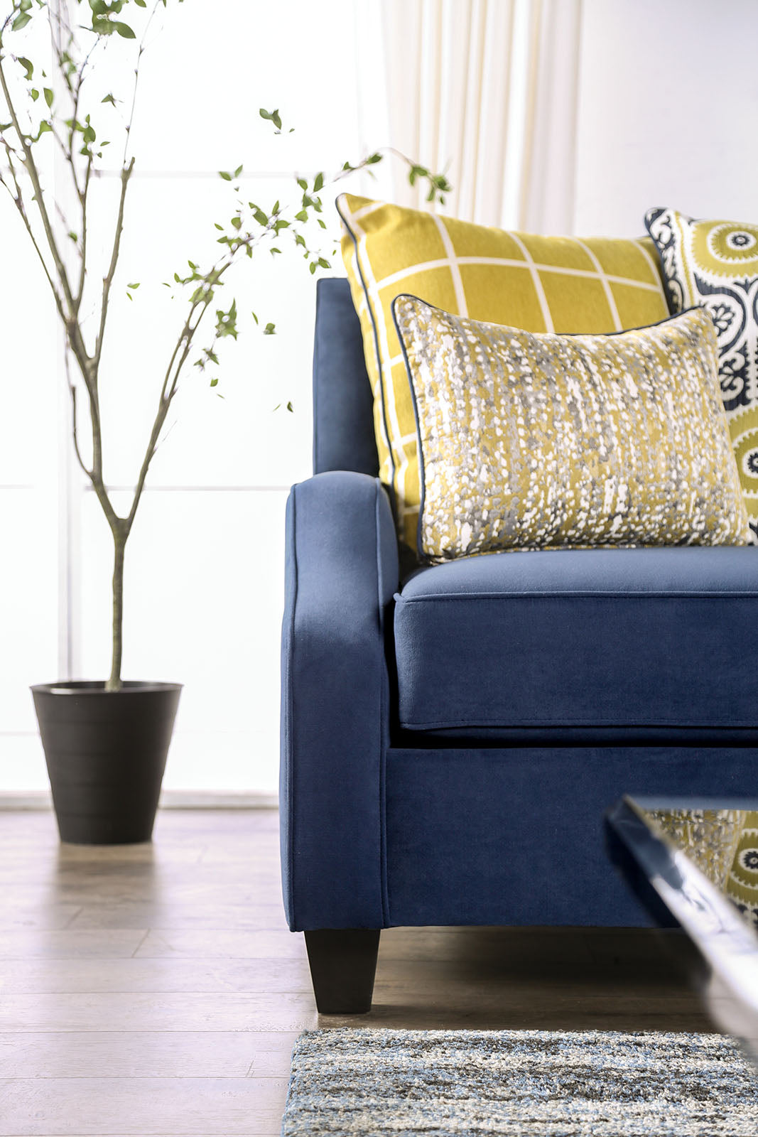West Brompton Navy/Yellow Transitional Living Room Set from Furniture of America - Luna Furniture