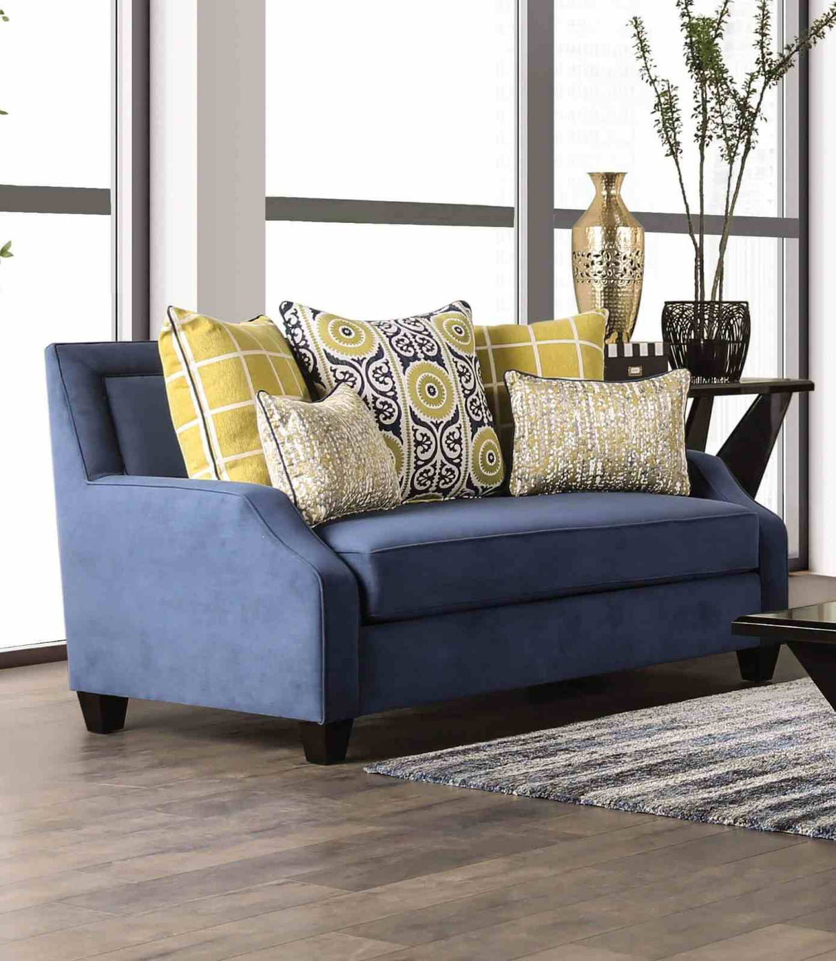 West Brompton Navy/Yellow Transitional Living Room Set from Furniture of America - Luna Furniture