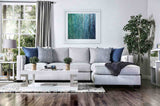 Ornella Light sectional sofa, light gray upholstery and chaise, straight front view
