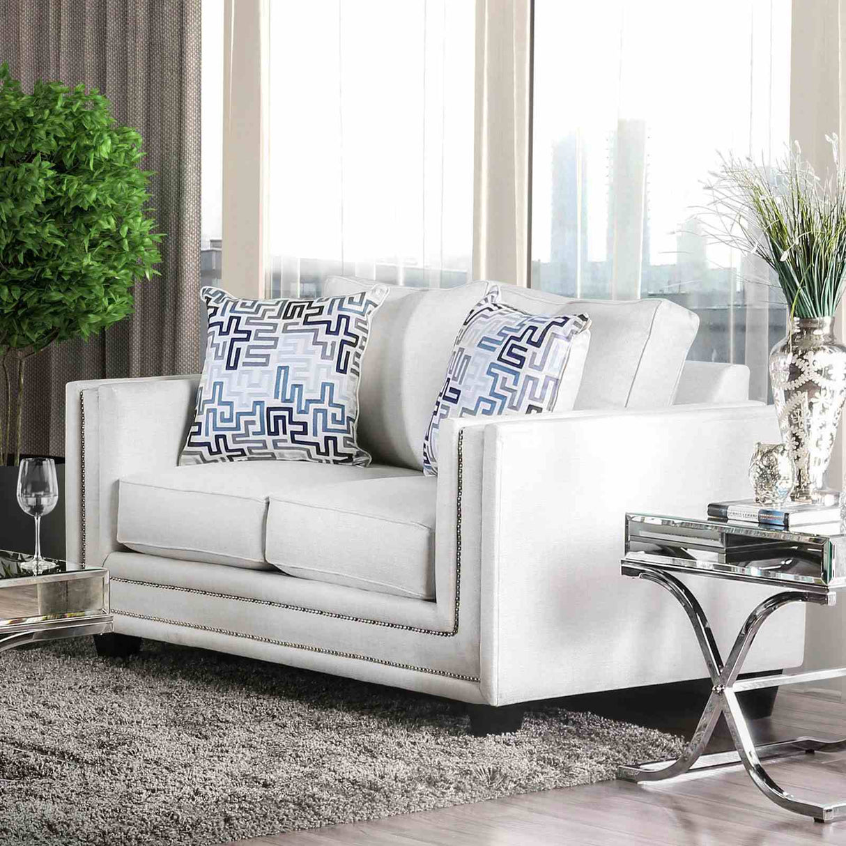 Ilse Off-White/Blue Loveseat from Furniture of America - Luna Furniture