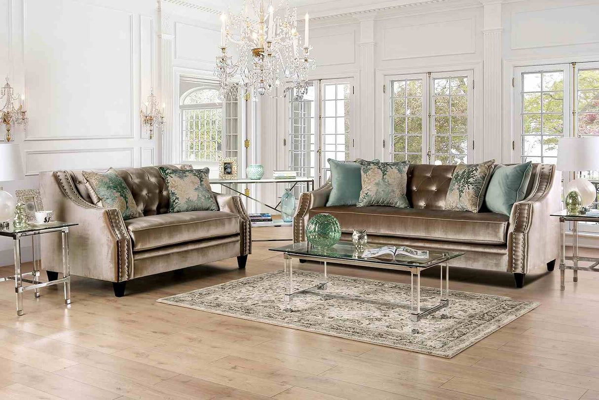 Elicia Champagne/Turquoise Sofa from Furniture of America - Luna Furniture