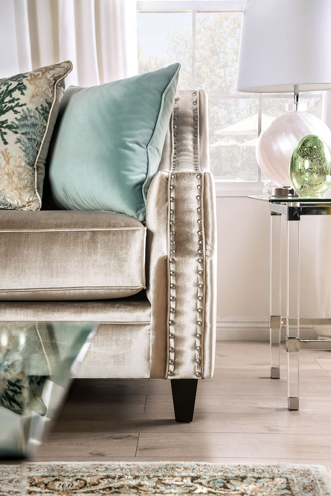 Elicia Champagne/Turquoise Sofa from Furniture of America - Luna Furniture