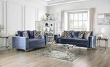 Jodie Satin Blue/Silver Loveseat from Furniture of America - Luna Furniture
