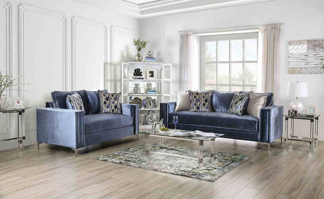 Jodie Satin Blue/Silver Loveseat from Furniture of America - Luna Furniture