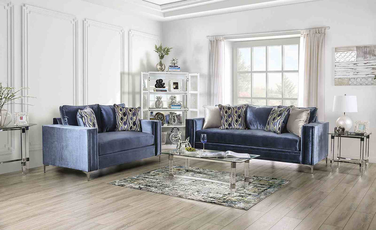 Jodie Satin Blue/Silver Sofa from Furniture of America - Luna Furniture