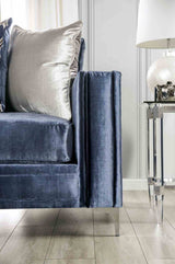 Jodie Satin Blue/Silver Sofa from Furniture of America - Luna Furniture