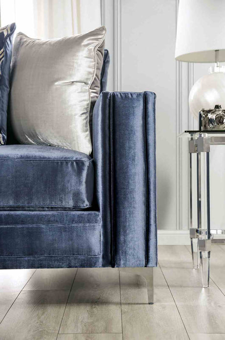 Jodie Satin Blue/Silver Sofa from Furniture of America - Luna Furniture