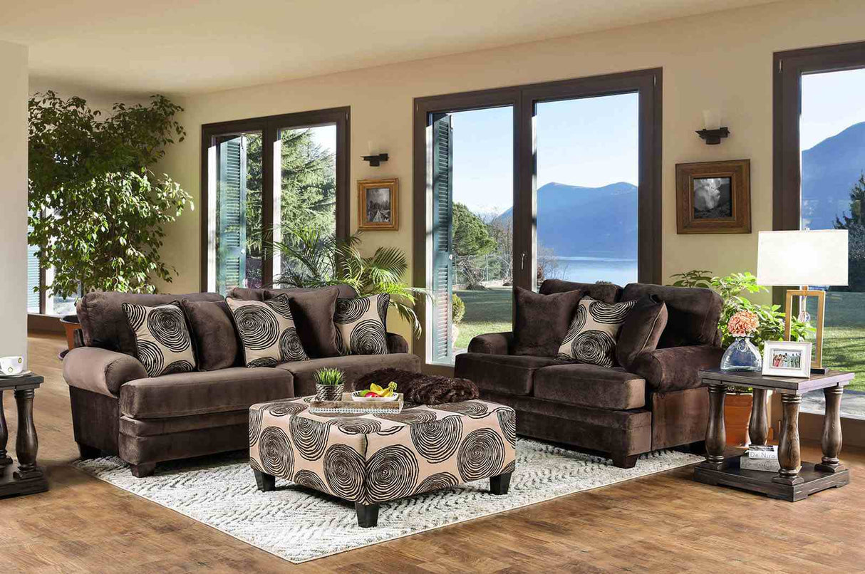 Bonaventura Brown/Pattern Ottoman from Furniture of America - Luna Furniture