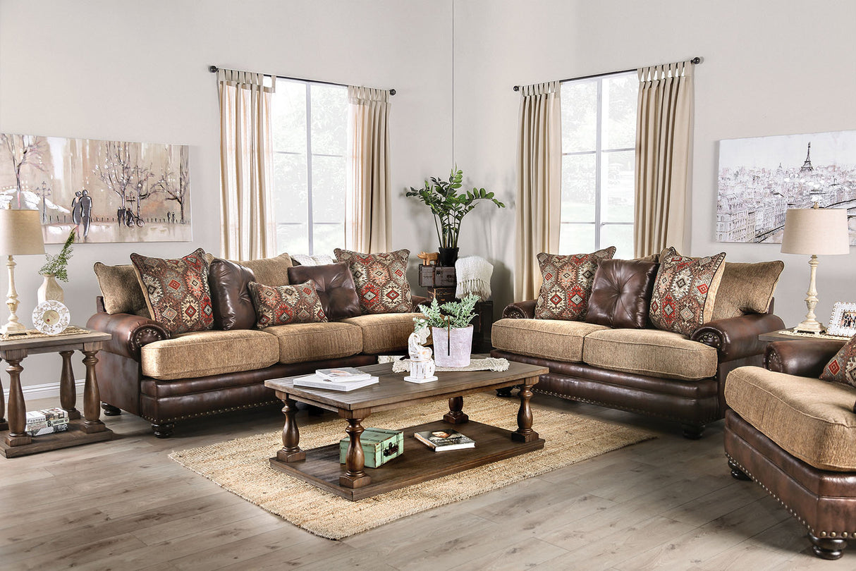 Fletcher Brown/Tan Loveseat from Furniture of America - Luna Furniture