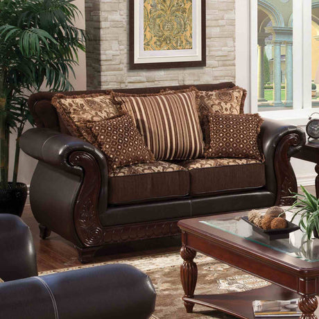 Franklin Dark Brown/Tan Loveseat from Furniture of America - Luna Furniture