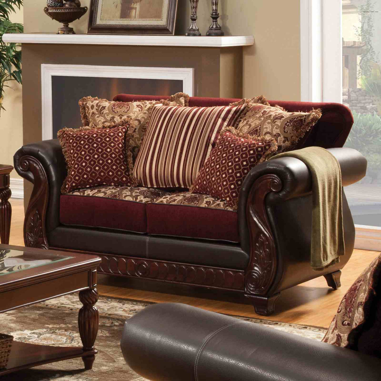 Franklin Burgundy/Espresso Loveseat from Furniture of America - Luna Furniture