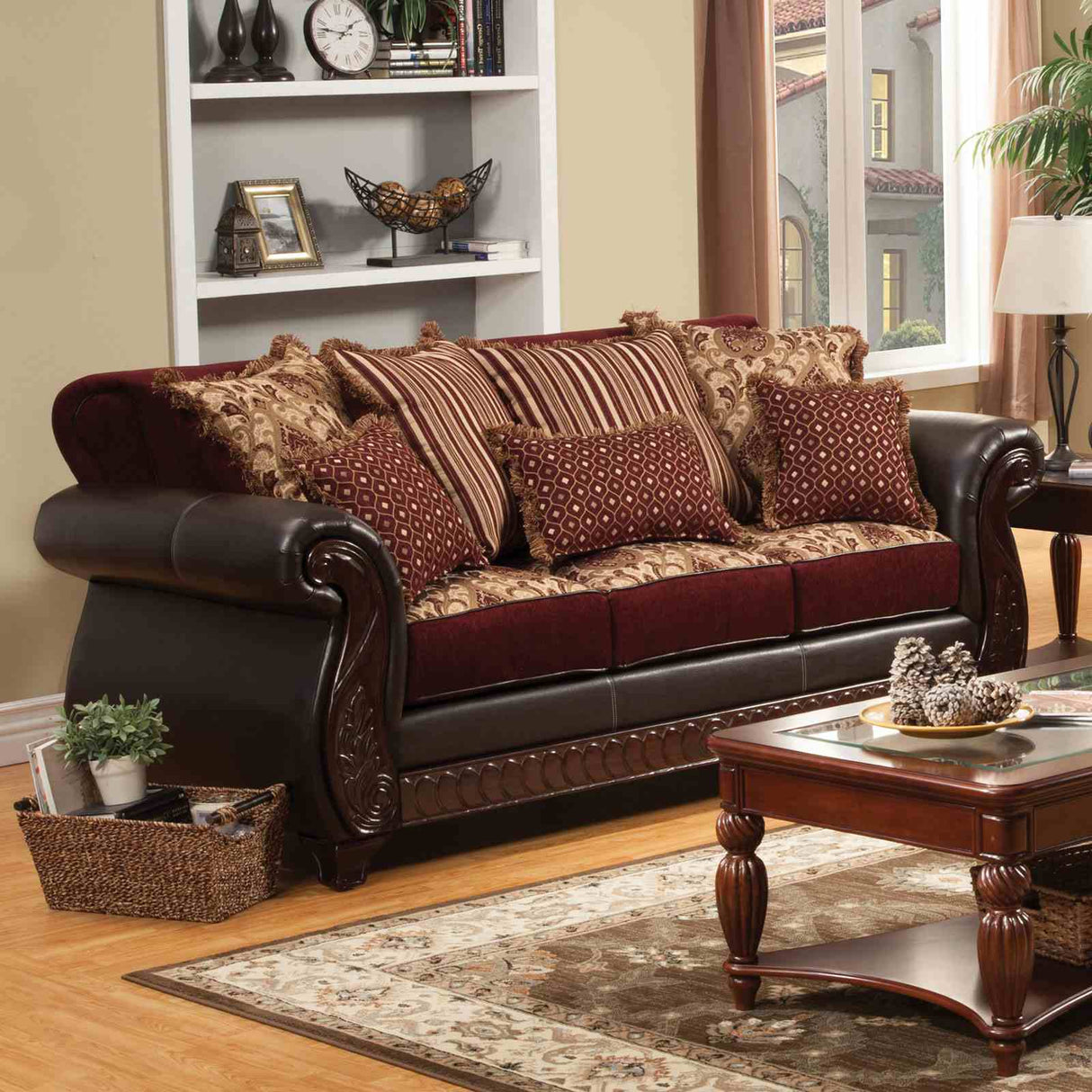 Franklin Burgundy/Espresso Sofa from Furniture of America - Luna Furniture