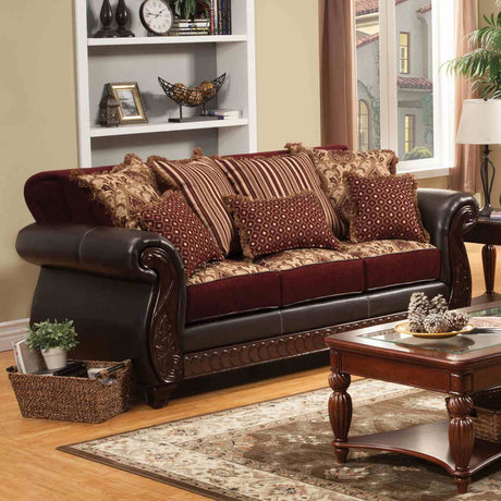 Franklin Burgundy/Espresso Sofa from Furniture of America - Luna Furniture