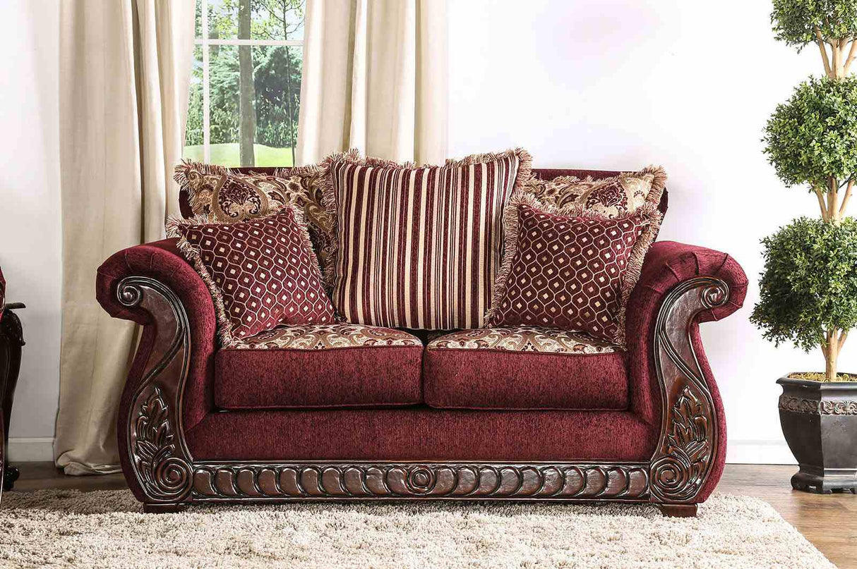 Tabitha Wine/Gold Traditional Living Room Set from Furniture of America - Luna Furniture