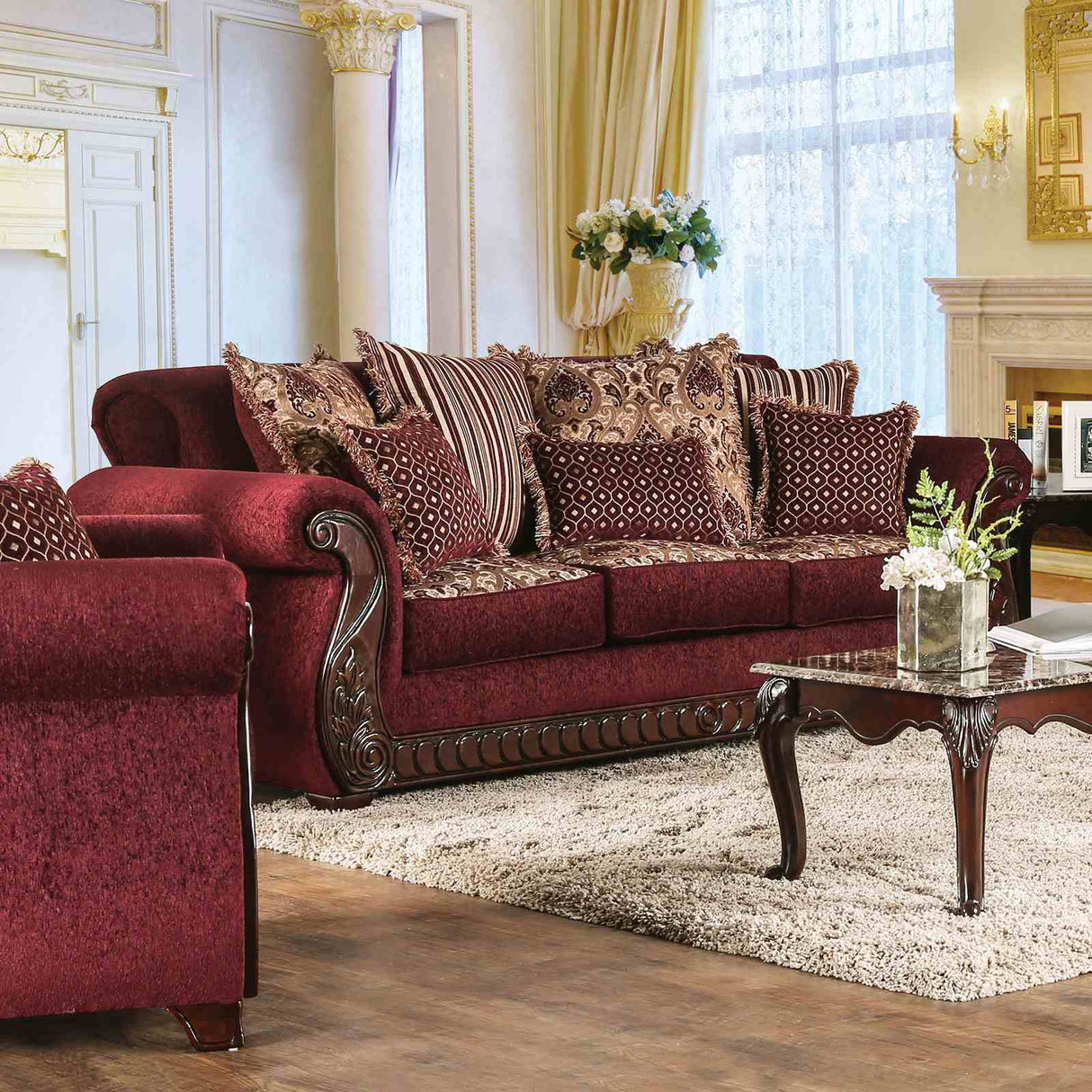 Tabitha Wine/Gold Sofa from Furniture of America - Luna Furniture