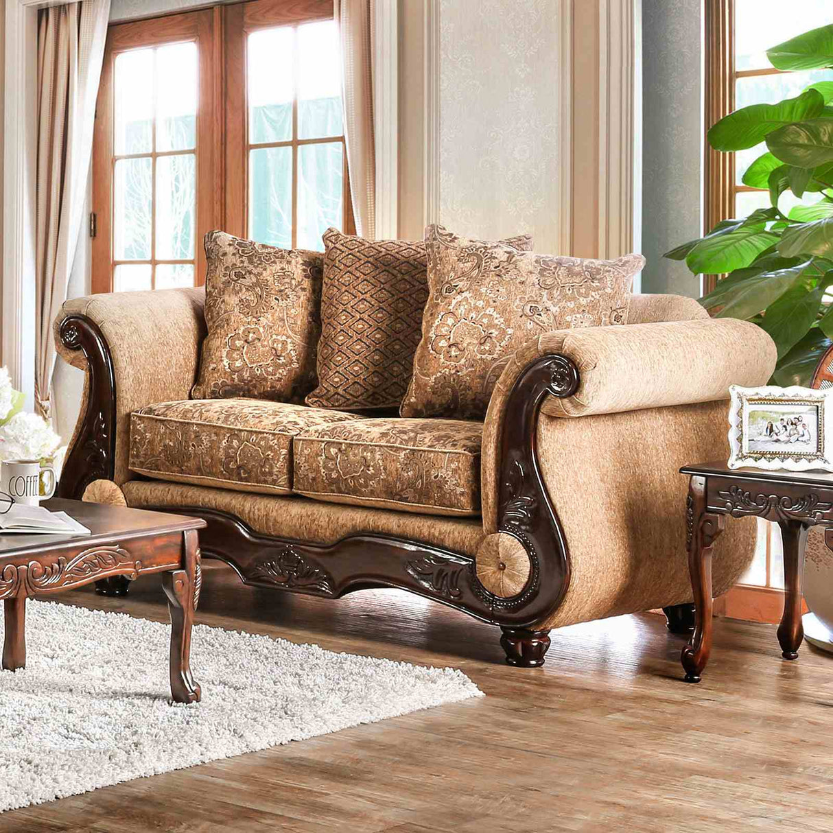 Nicanor Tan/Gold Traditional Living Room Set from Furniture of America - Luna Furniture