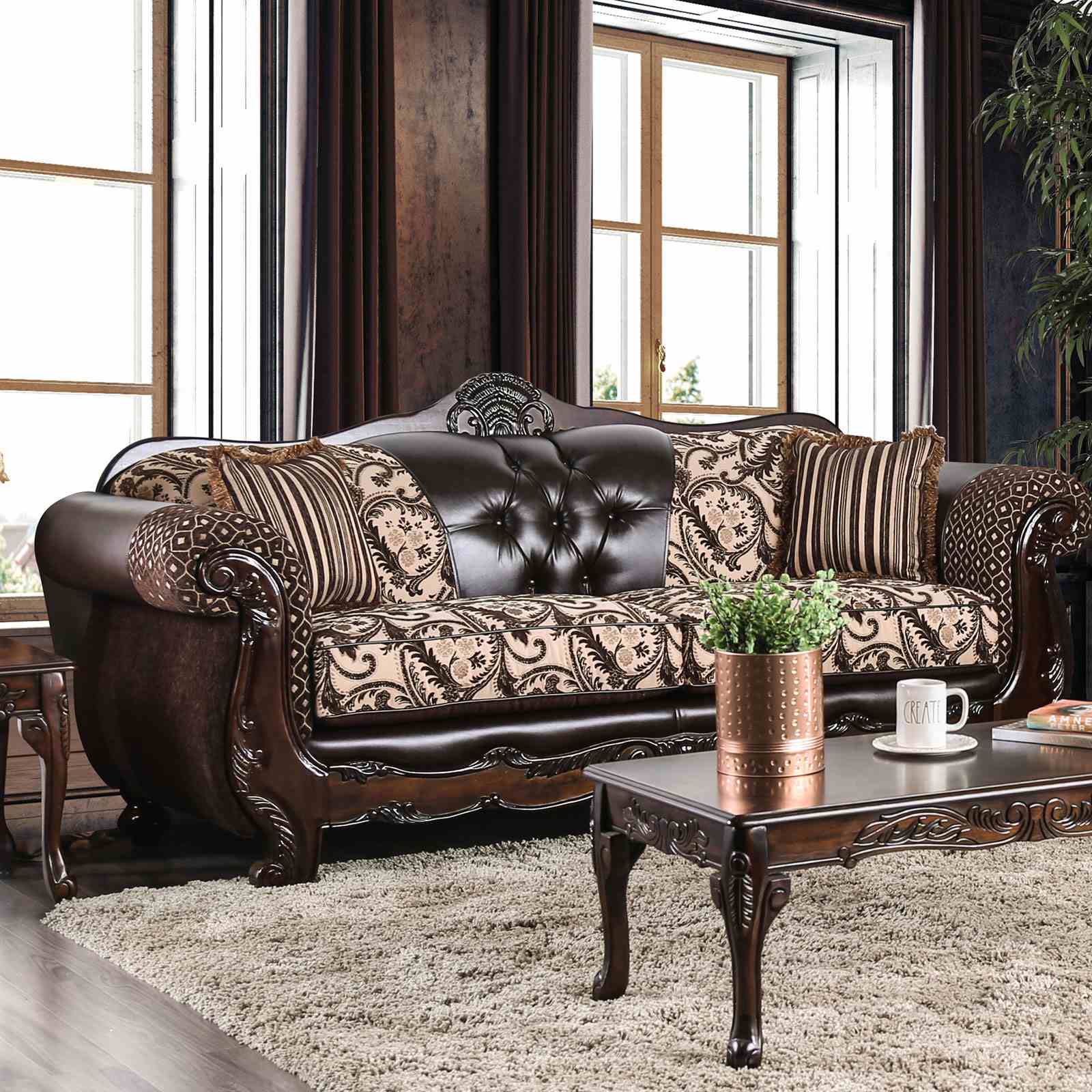 Furniture of America Quirino Light Brown/Dark Brown Sofa – Luna